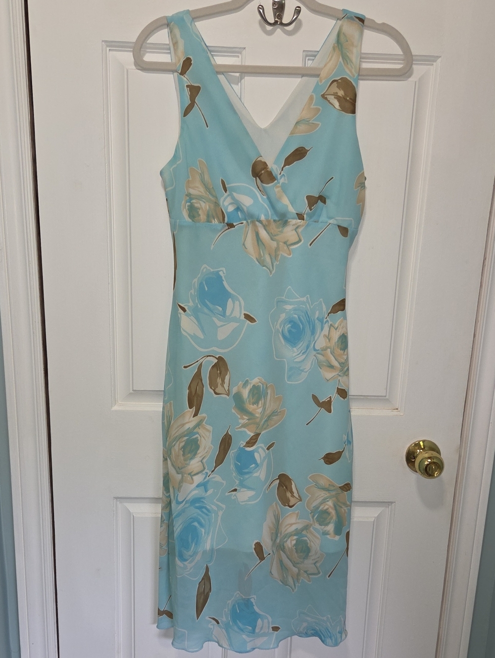 Suzy Shier Aqua Floral Midi Dress